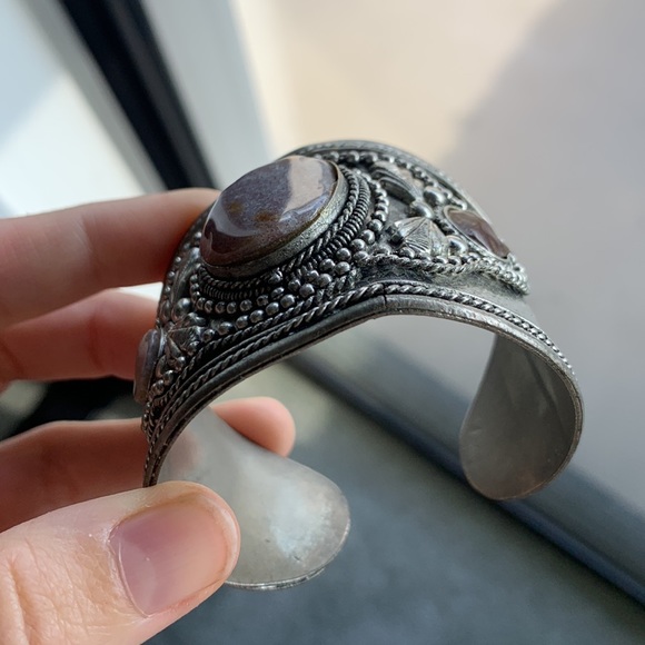 Southwestern Vintage Metal Cuff Bracelet with Stones - Picture 12 of 16